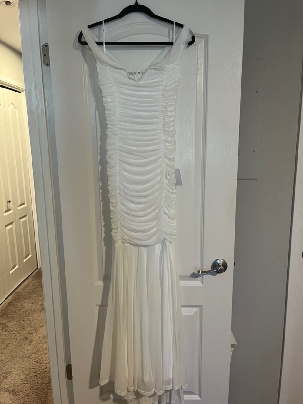Lulu's White Ruched Mermaid Maxi Dress